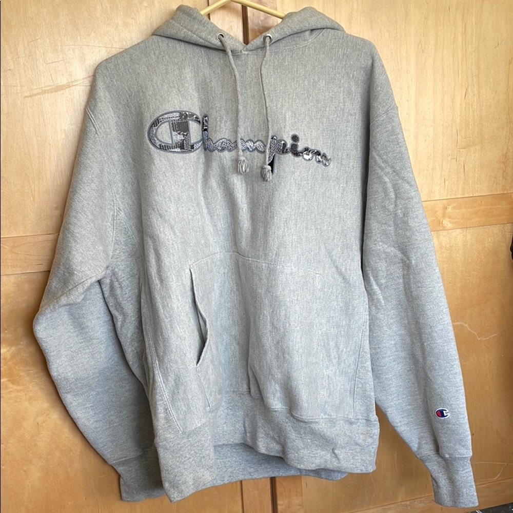 Champion Gray Patch Logo Hoodie